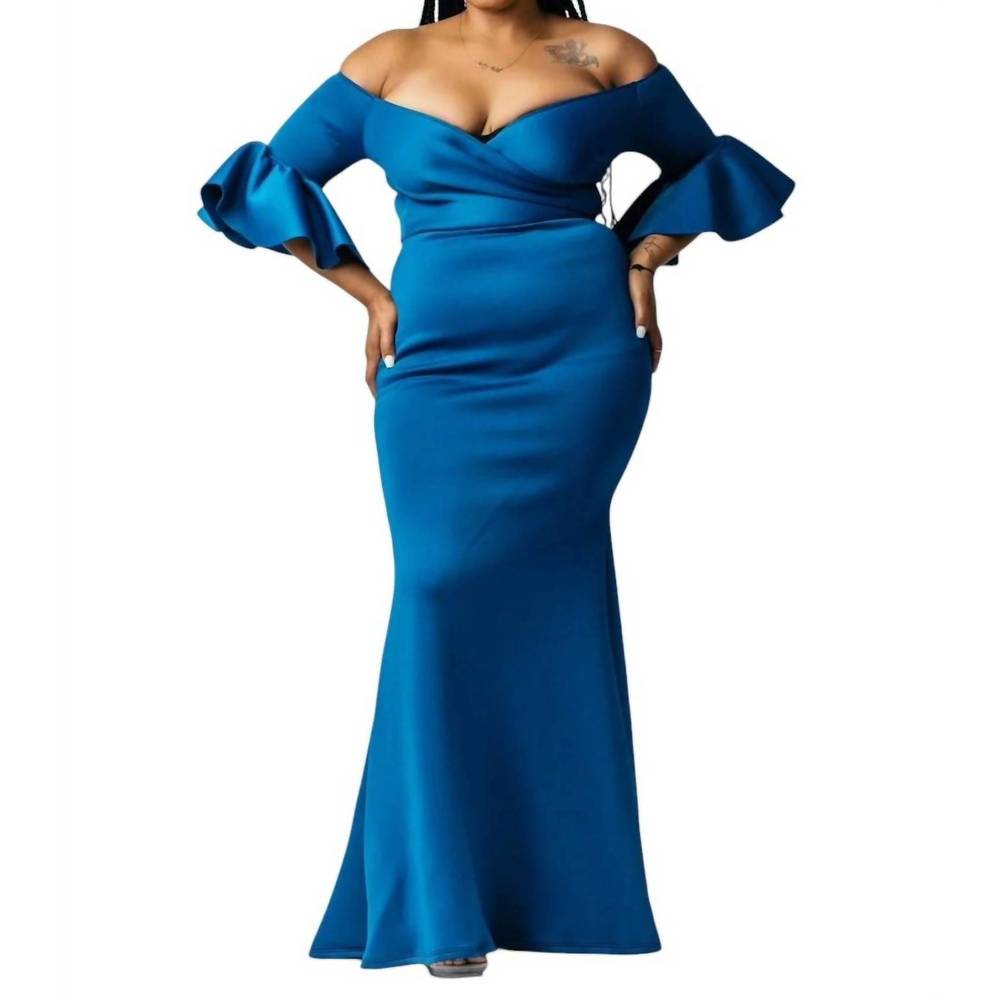 NEW VAVAVOOM off the shoulder gown in royal blue
